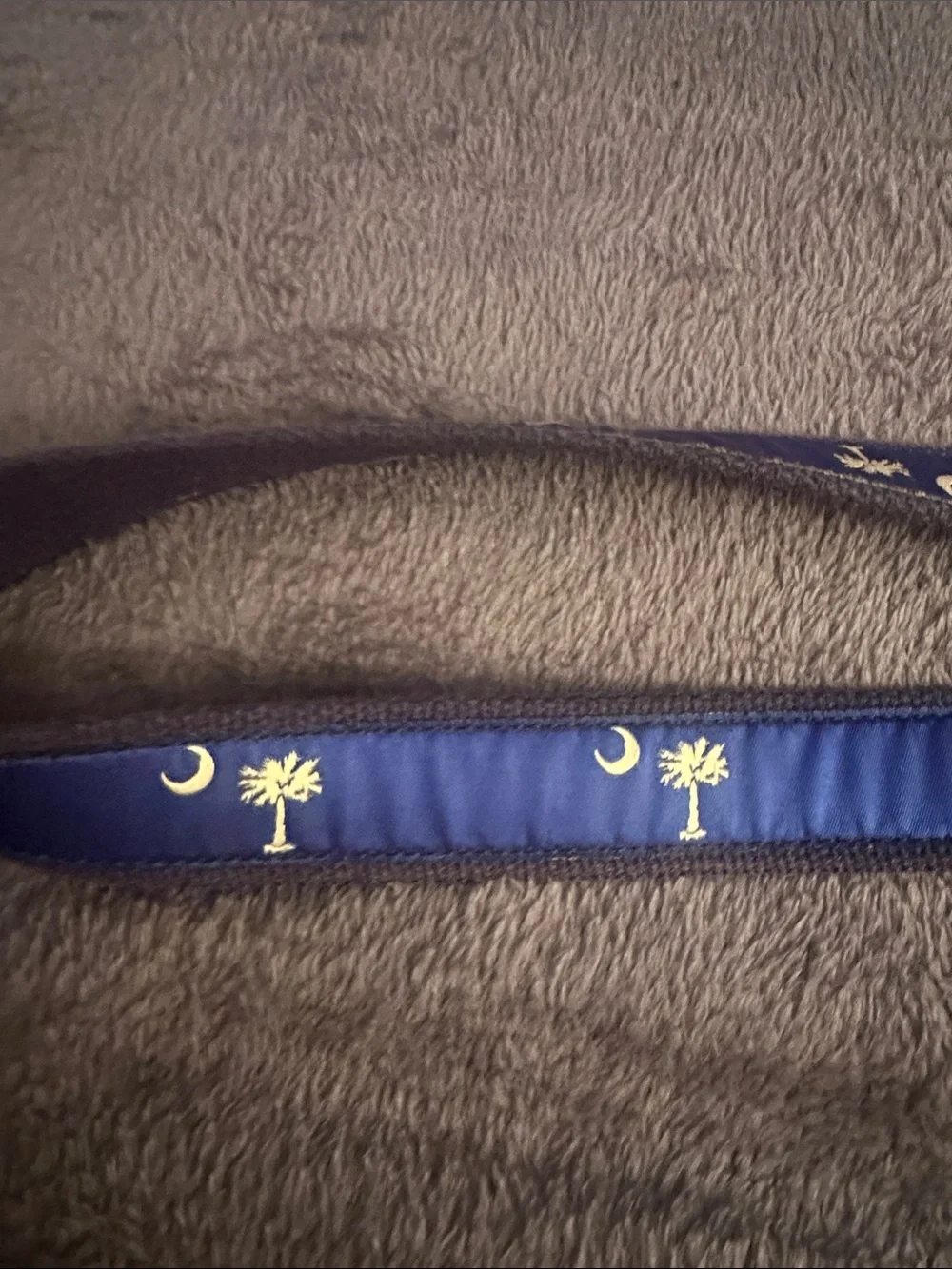 The Belted Cow Co. Men's Embroidered Navy Canvas Belt with Crescent & Palm Tree